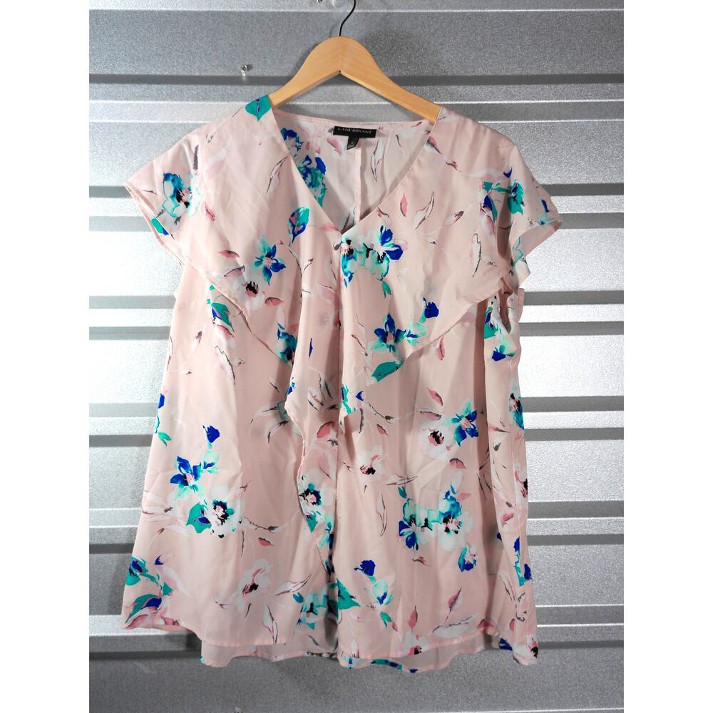 Lane Bryant Floral Ruffle- front Short- sleeve blouse SZ 16